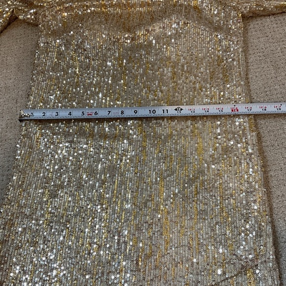 Ieena Mac Duggal Bateau Neckline Sequin Sheath Dress Gold Sparkle Size 2 - Picture 10 of 11
